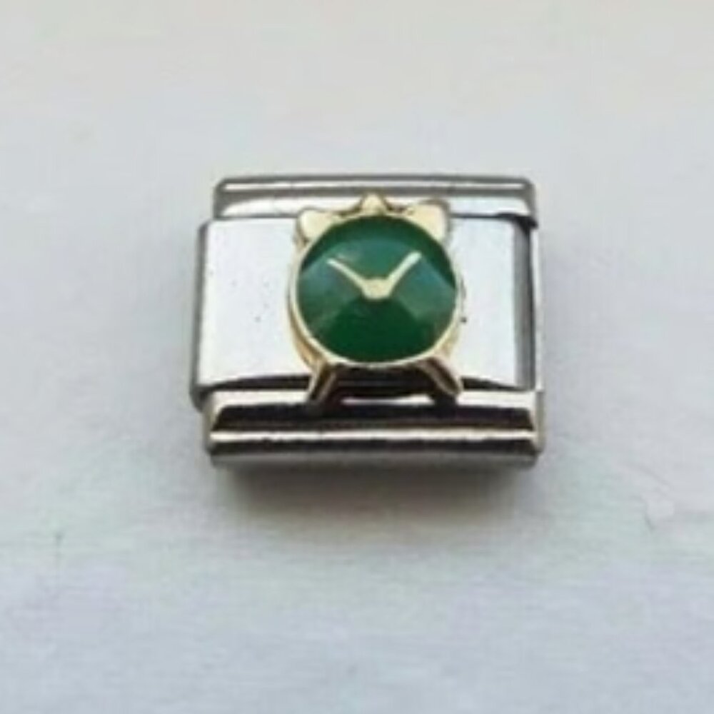 Green enamel alarm clock 9mm stainless steel italian charm bracelet link new